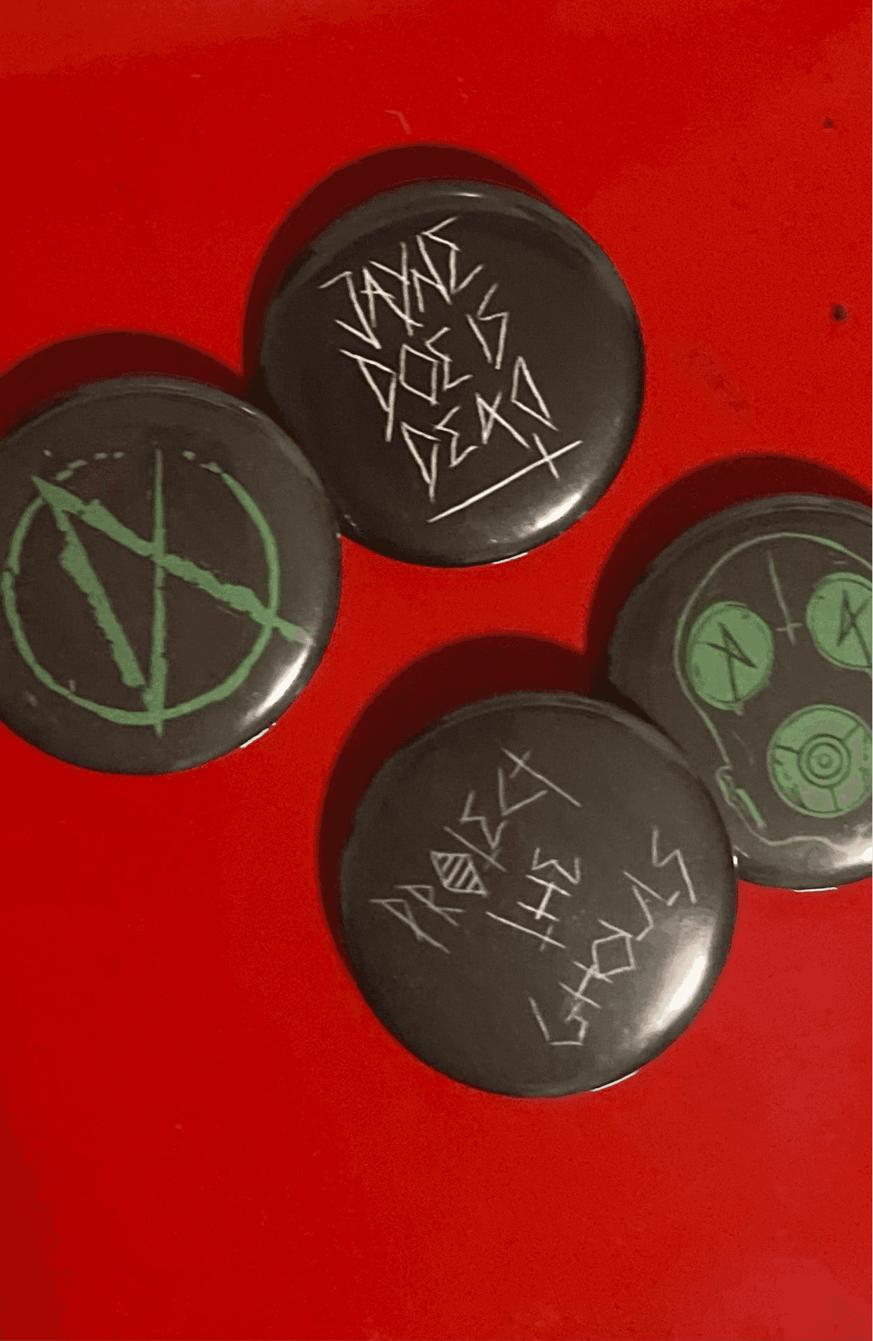 Alternative badges with mixed gothic prints